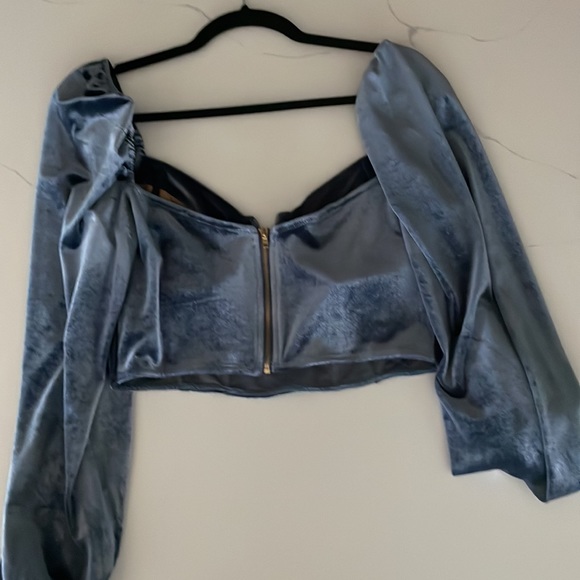 Blue velvet long sleeve corset top - Picture 2 of 4